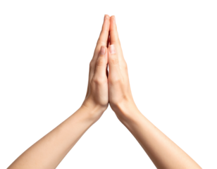 Hands clasped together in a gesture of prayer or hope, conveying peace and spirituality