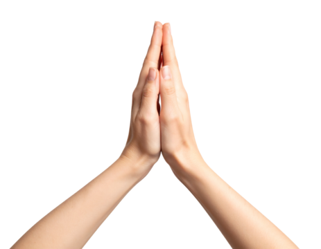 Hands clasped together in a gesture of prayer or hope, conveying peace and spirituality