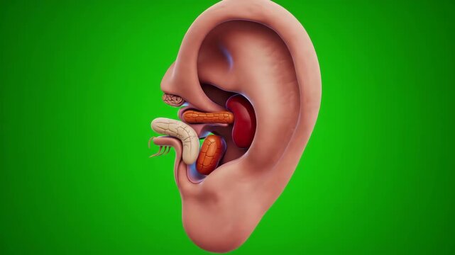 Human Ear Anatomy with Internal Structures on Green Screen
