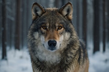 Obraz premium Majestic Wolf Staring in Snowy Forest – Wildlife Close-Up