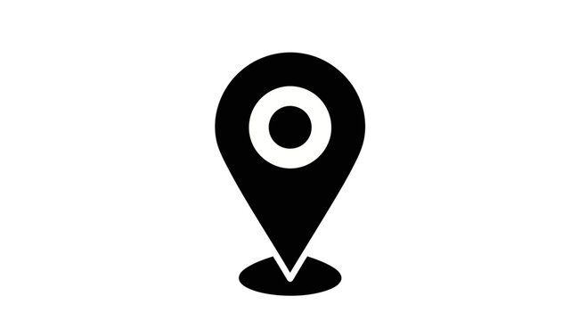 Vector art of a black map location pin icon isolated on a white background, representing navigation and destination