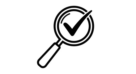 Vector art of a magnifying glass with a prominent checkmark inside, symbolizing successful search and verification
