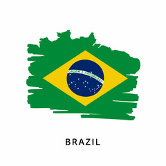 Fototapeta premium Brazil flag in brush stroke style represents Brazil, showcasing national identity and cultural emblem. Country's Brazil flag design emphasizes patriotism and heritage.