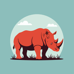 Obraz premium Detailed rhinoceros illustration showcases simple design with animal in front of abstract background. Rhinoceros illustration is appealing to audience and shows animal in creative and modern manner.