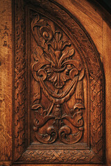 Ornate Wooden Carved Door in Historic European City