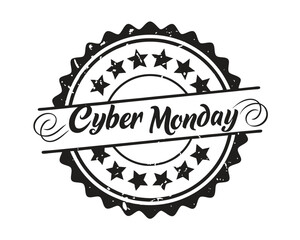 Cyber Monday Stamp Illustration with Decorative Stars for Retail Promotion and Online Sales Event Announcement with Discount Offers and Special Deals