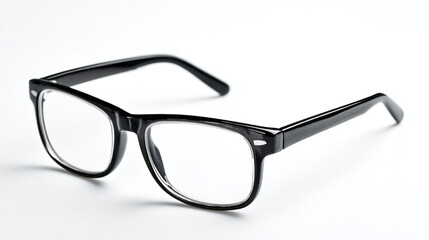 Glossy black eyeglasses with thick, rounded rectangular frame on white background