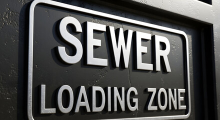 Fototapeta premium Sewer Loading Zone Sign on Metallic Industrial Wall Surface Texture
