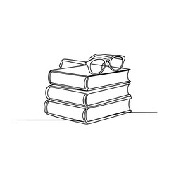 Minimalist Lineart Vector Illustration: Books, Reading Glasses, and Knowledge in an Artistic Home Office Workspace