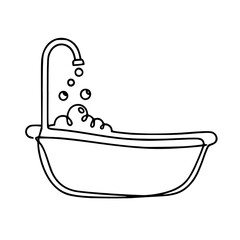Minimalist Bathtub Sketch with Bubbles and Water Faucet: Line Art Illustration of Luxury Spa Bathroom Decor for Relaxation and Hygiene in Modern Home Interior Design