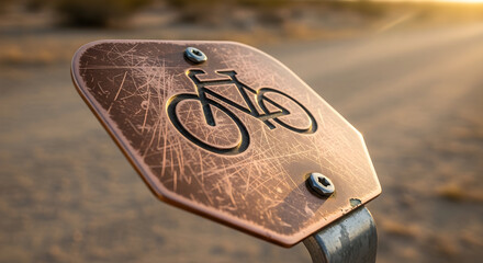 Rustic Bicycle Trail Sign At Sunset Inviting Exploration And Outdoor Activity