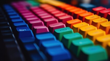 Obraz premium A close up view of a colorful computer keyboard layout