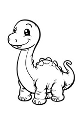 Fototapeta premium Cartoon Dinosaur Character Line Art: Cute and Funny Prehistoric Creature for Children's Coloring Book in Jungle Adventure, Black and White Digital Vector Illustration for Imagination and Storytelling