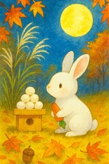 お月見を楽しむウサギの秋の夜