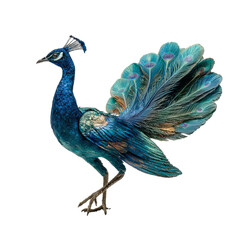 Fototapeta premium Png of A vibrant peacock displaying its colorful feathers in stunning detail.