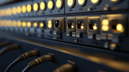 A close up view of a data center server rack