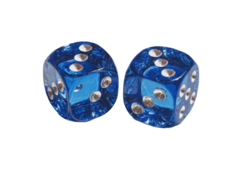 Two blue dice, close-up, isolated
