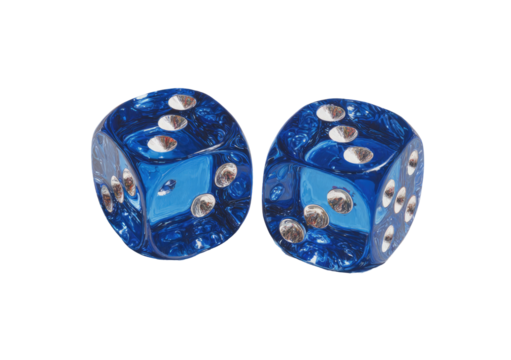 Two blue dice, close-up, isolated