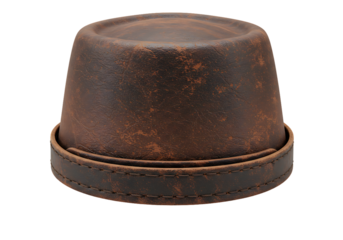 Vintage Brown Leather Dice Cup for Tabletop Games and RPG Adventures Isolated on Black Background