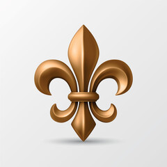 Vector 3d Realistic Fleur de Lis Illustration. Golden Fleur de Lis Icon. Realistic Fleur de Lis Symbol for Heraldry, Royal Emblem, Medieval Design. Fleur de Lis Logo, Classic French Ornament © gomolach