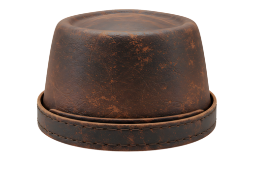 Vintage Brown Leather Dice Cup for Tabletop Games and RPG Adventures Isolated on Black Background