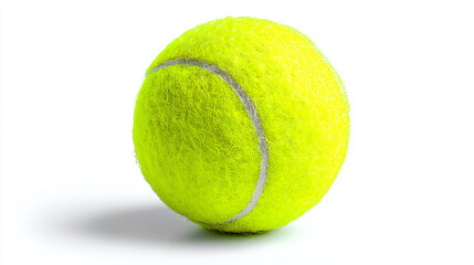 Close-up of a vibrant tennis ball with textured felt on a white background