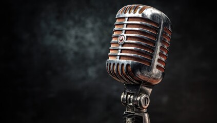 Vintage microphone against dark smoky backdrop