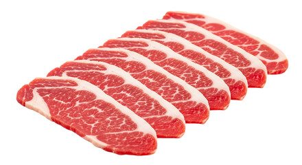 Fresh raw beef slices isolated on transparent background premium cuts for grilling, roasting, and searing, delivering exceptional flavor and tenderness in every bite