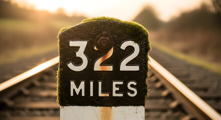 Tracks Journey Marker Indicates Three Hundred Twenty Two Miles Distance Ahead
