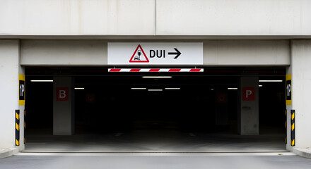 Warning Sign Depicts Risks Of Driving Under The Influence At Parking Garage