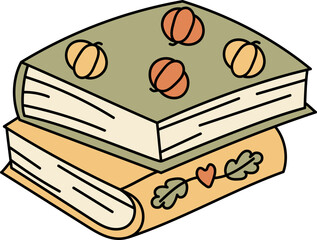 Stacked Books with Autumn Motifs