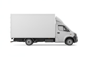 white delivery cargo truck on isolated white background, with empty blank space for text copy space or mockup design, high detail, 8k