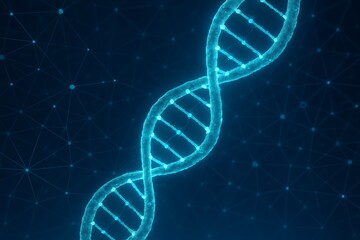 High tech DNA structure with glowing nodes, representing genetic sequencing and molecular biology in a digital environment healthcare and medical background
