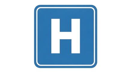 A clear illustration of a blue hospital H sign, a universal icon for healthcare, medical assistance, and emergency facilities.