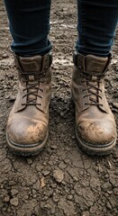 Muddy boots on dirt