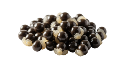 Heap of black lumpfish caviar isolated on transparent background, a luxurious and gourmet delicacy, showcasing the small, round eggs and their rich, salty flavor