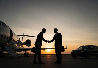 Business deal private jet handshake corporate travel luxury lifestyle success