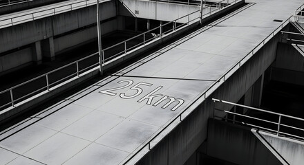 Abstract Concrete Architecture Featuring Distance Marker In Black And White