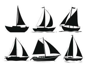 Vector art of sailboats silhouettes isolated on white background in a simple and clean style