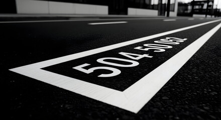 Abstract Minimalist Asphalt Road With White Markings And Numbers Artistic