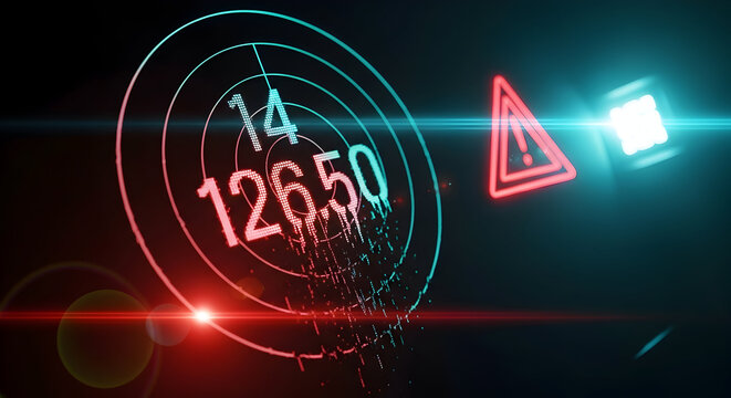 Abstract Numeric Display With Warning Sign Digital Data Glitch Effect