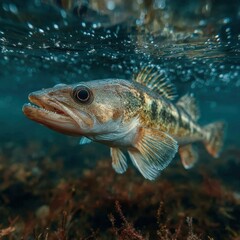 Fototapeta premium Close-up of a Fish Swimming underwater in a freshwater environment