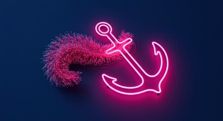 Neon pink anchor on dark blue