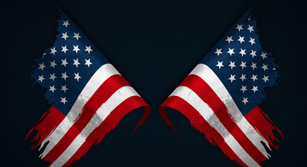 Fototapeta premium Distressed American flags create a powerful patriotic grunge background, perfect for political commentary, national events, or historical themes, symbolizing strength and resilience