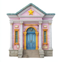 Fototapeta premium Charming pink building with blue doors and classical columns