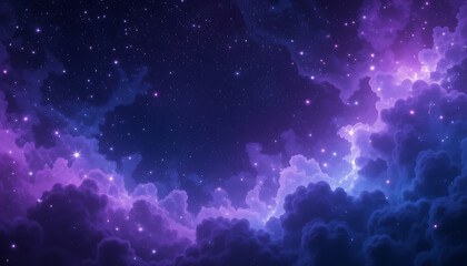 Fototapeta premium Magical Night Sky with Purple Clouds and Stars.