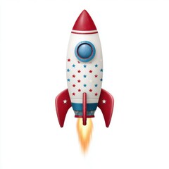 Whimsical cartoon rocket ship launching with fiery exhaust
