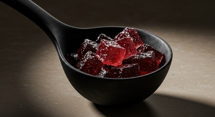Red crystals in black bowl