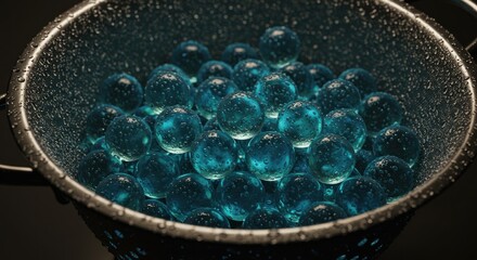 Blue spheres in a colander