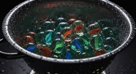 Colorful Glass Balls in Colander